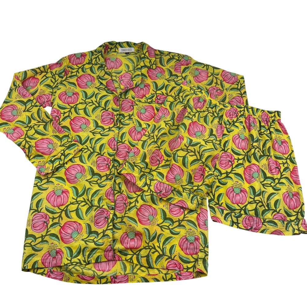 Summer House Lightweight 100% Cotton Floral Shorts Pajama Set Women's Size L